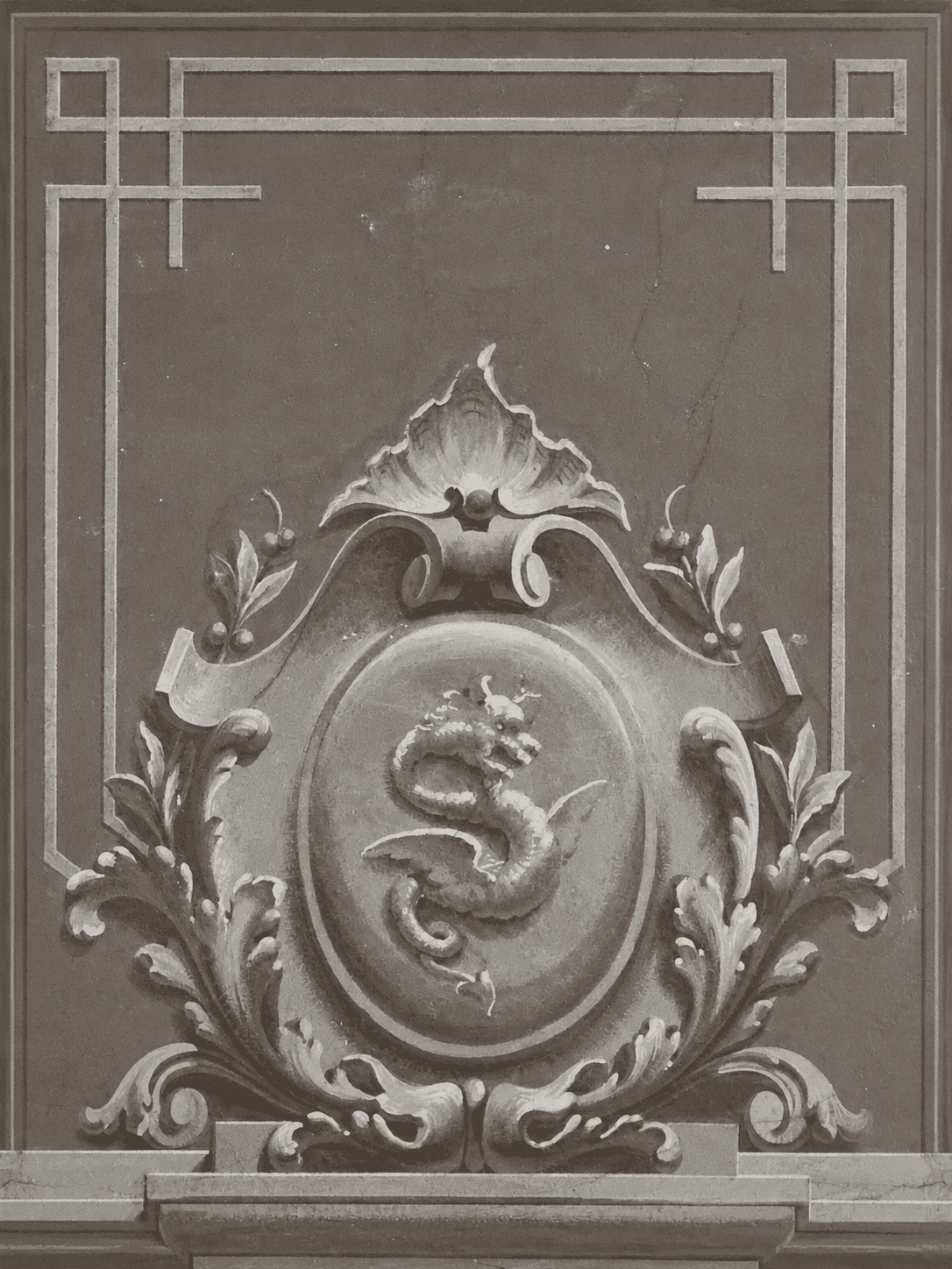Classical wall relief with a dragon in an oval medallion