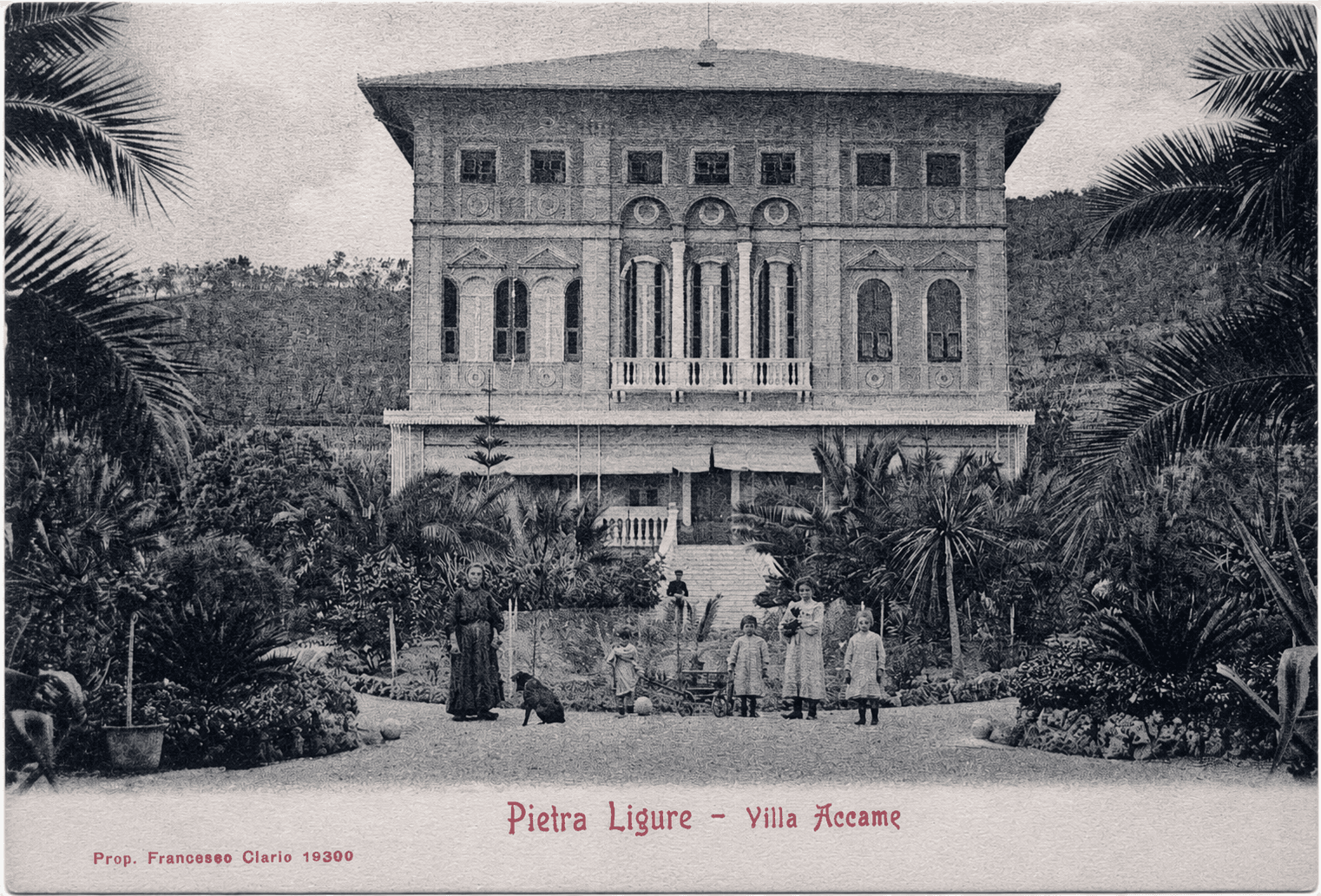 Villa Accame with the Accame family and guests in the garden, Pietra Ligure