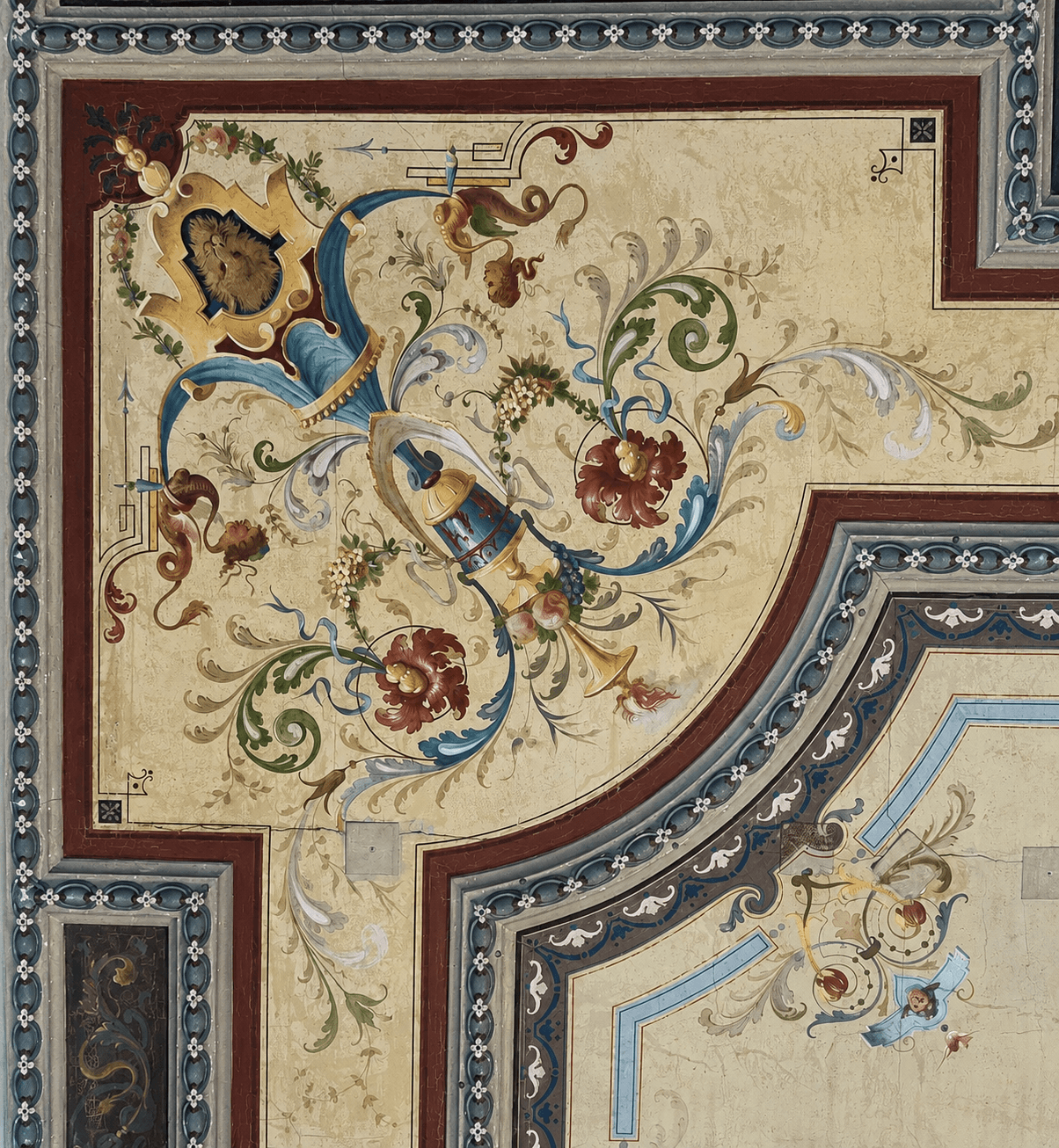 Ornate painted ceiling decoration detail